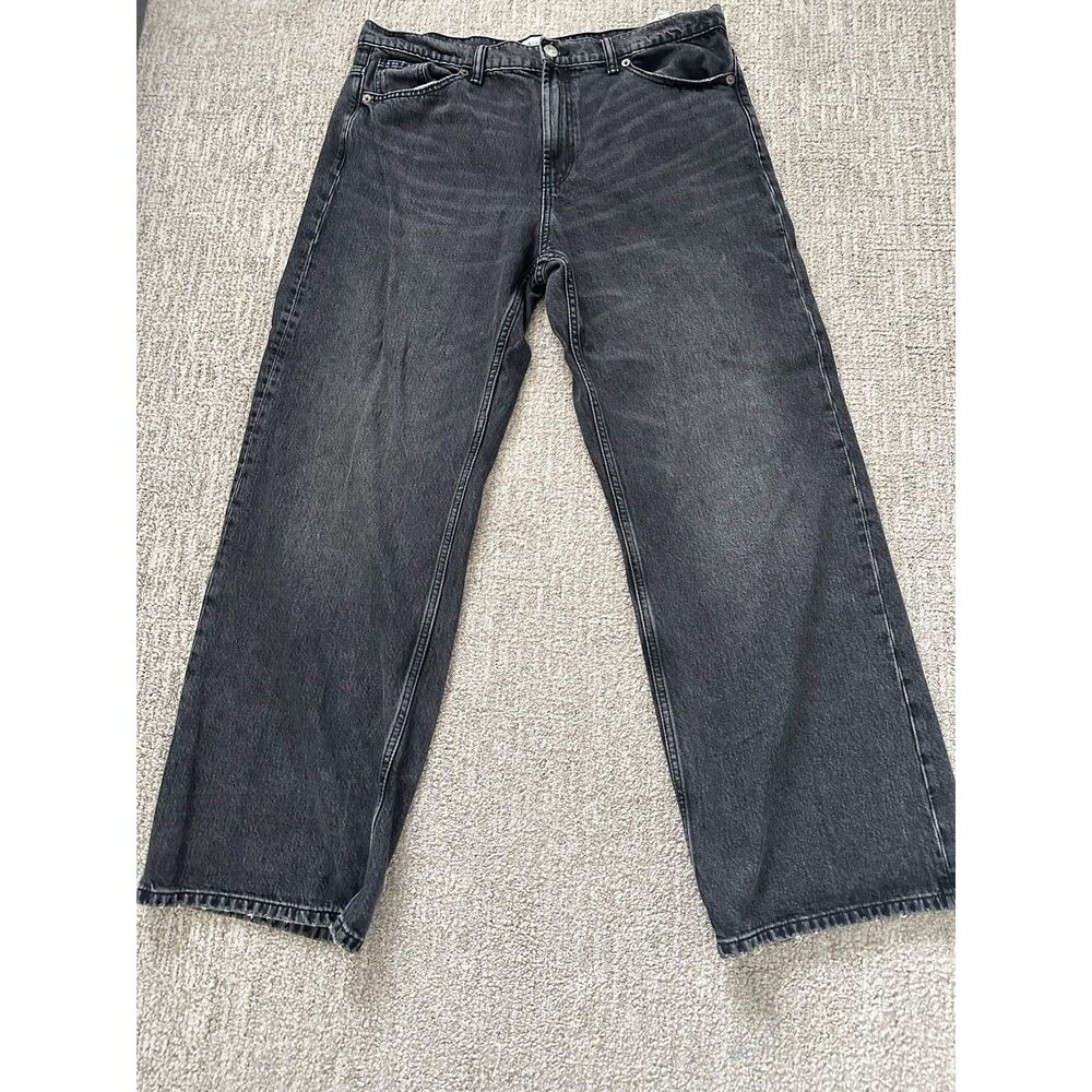 ZARA Black Washed Wide Leg Straight Jeans Women's Size 14